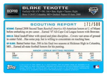 2009 Bowman - Chrome Autograph Prospects Refractors #BCP118 Blake Tekotte Back