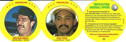 1987 Our Own Tea Discs - Panels #5-6 Tony Pena /Don Mattingly Front