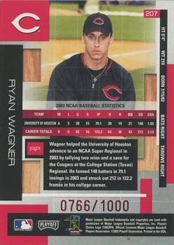 2003 Donruss/Leaf/Playoff (DLP) Rookies & Traded - 2003 Playoff Absolute Memorabilia Rookies & Traded #207 Ryan Wagner Back