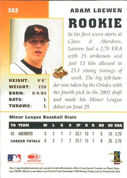 2003 Donruss/Leaf/Playoff (DLP) Rookies & Traded - 2003 Donruss Champions Rookies & Traded #303 Adam Loewen Back