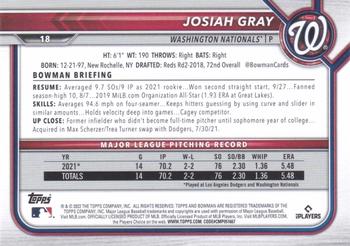 2022 Bowman #18 Josiah Gray Back