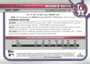 2022 Bowman #25 Mookie Betts Back