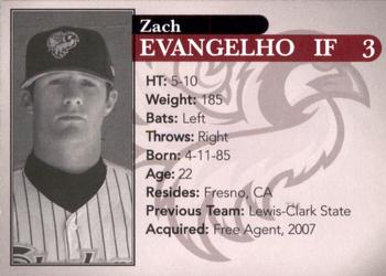 2007 Idaho Falls Chukars #NNO Zach Evangelho Back