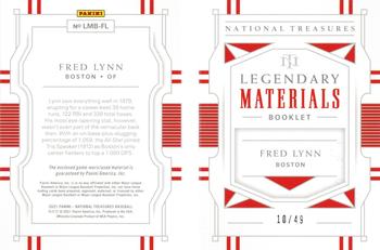 2021 Panini National Treasures - Legendary Materials Booklet #LMB-FL Fred Lynn Back