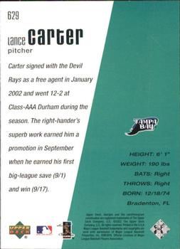 2002 Upper Deck Rookie Update - 2002 Upper Deck Diamond Collection Update #629 Lance Carter Back