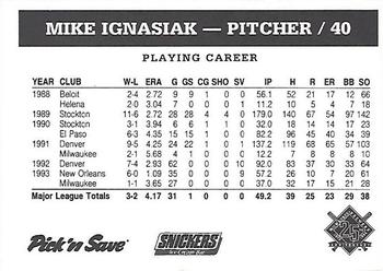 1994 Milwaukee Brewers Police - Sun Prairie Police Department #NNO Mike Ignasiak Back