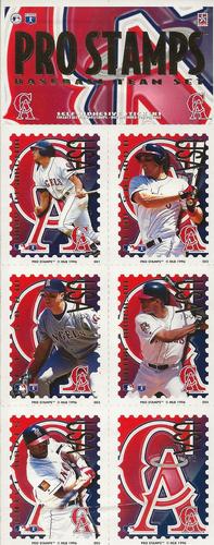 1996 Pro Stamps - Uncut Sheets #001-005 Gary DiSarcina / Tim Salmon / J.T. Snow / Brian Anderson / Chili Davis / Angels Logo Front