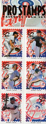 1996 Pro Stamps - Uncut Sheets #136-140 Wade Boggs / Jimmy Key / Paul O'Neill / David Cone / Bernie Williams / Yankees Logo Front