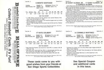 1989 San Diego Padres - Uncut Panels #9-12 The Alomar Family  / Carmelo Martinez / Benito Santiago / Nate Colbert Back