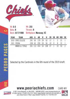 2021 Choice Peoria Chiefs #11 Pedro Pages Back