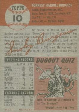 1953 Topps #10 Smoky Burgess Back