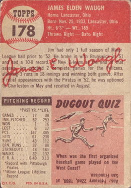 1953 Topps #178 Jim Waugh Back