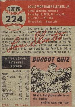 1953 Topps #224 Lou Sleater Back