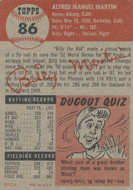 1953 Topps #86 Billy Martin Back