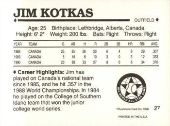 1990 Rushmore IBA World All Stars #27 Jim Kotkas Back