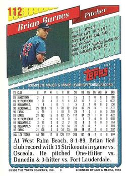1993 Topps #112 Brian Barnes Back