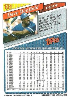 1993 Topps #131 Dave Winfield Back
