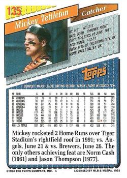 1993 Topps #135 Mickey Tettleton Back