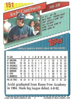 1993 Topps #151 Archi Cianfrocco Back