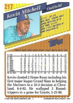 1993 Topps #217 Kevin Mitchell Back