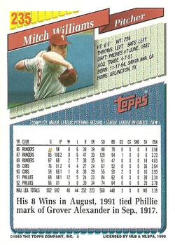 1993 Topps #235 Mitch Williams Back
