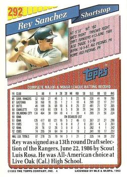 1993 Topps #292 Rey Sanchez Back