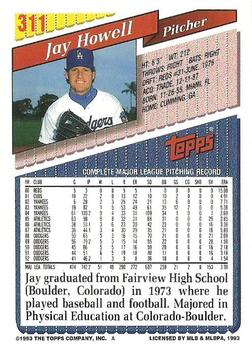 1993 Topps #311 Jay Howell Back