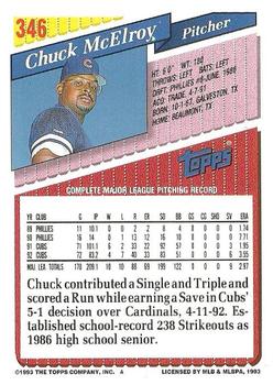 1993 Topps #346 Chuck McElroy Back