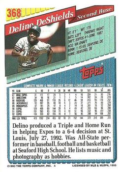 1993 Topps #368 Delino DeShields Back
