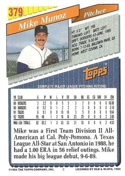 1993 Topps #379 Mike Munoz Back