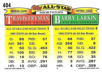 1993 Topps #404 Barry Larkin / Travis Fryman Back