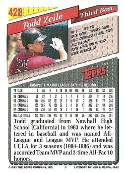 1993 Topps #428 Todd Zeile Back