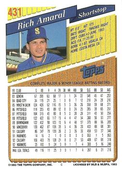 1993 Topps #431 Rich Amaral Back
