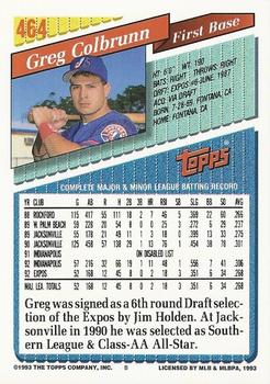 1993 Topps #464 Greg Colbrunn Back