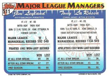 1993 Topps #511 Tony LaRussa / Jim Leyland Back