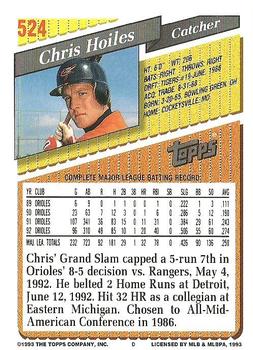 1993 Topps #524 Chris Hoiles Back