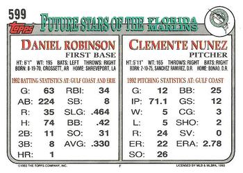 1993 Topps #599 Clemente Nunez / Daniel Robinson Back