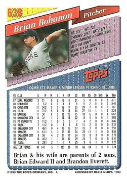 1993 Topps #638 Brian Bohanon Back
