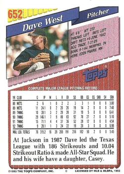 1993 Topps #652 Dave West Back