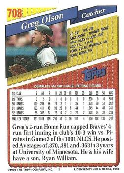 1993 Topps #708 Greg Olson Back