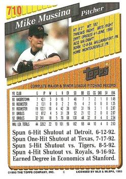 1993 Topps #710 Mike Mussina Back