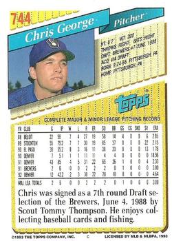 1993 Topps #744 Chris George Back