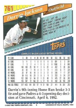 1993 Topps #761 Darrin Jackson Back