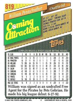 1993 Topps #819 William Pennyfeather Back