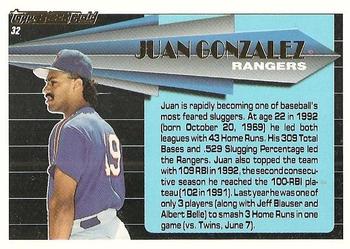 1993 Topps - Black Gold #32 Juan Gonzalez Back
