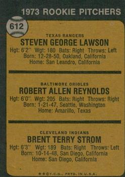 2022 Topps Heritage - 50th Anniversary Buybacks #612 1973 Rookie Pitchers (Steve Lawson / Bob Reynolds / Brent Strom) Back