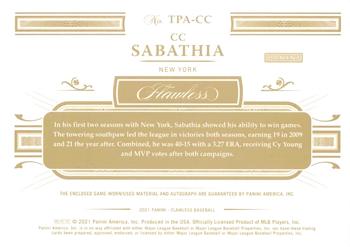 2021 Panini Flawless - Triple Patch Autographs Platinum #TPA-CC CC Sabathia Back