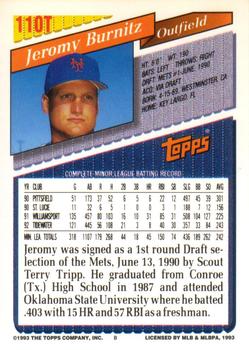 1993 Topps Traded #110T Jeromy Burnitz Back