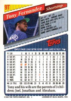 1993 Topps Traded #9T Tony Fernandez Back