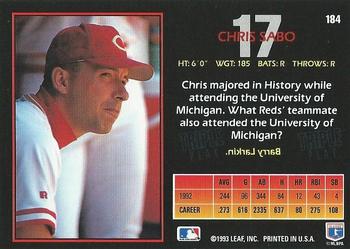 1993 Triple Play #184 Chris Sabo Back